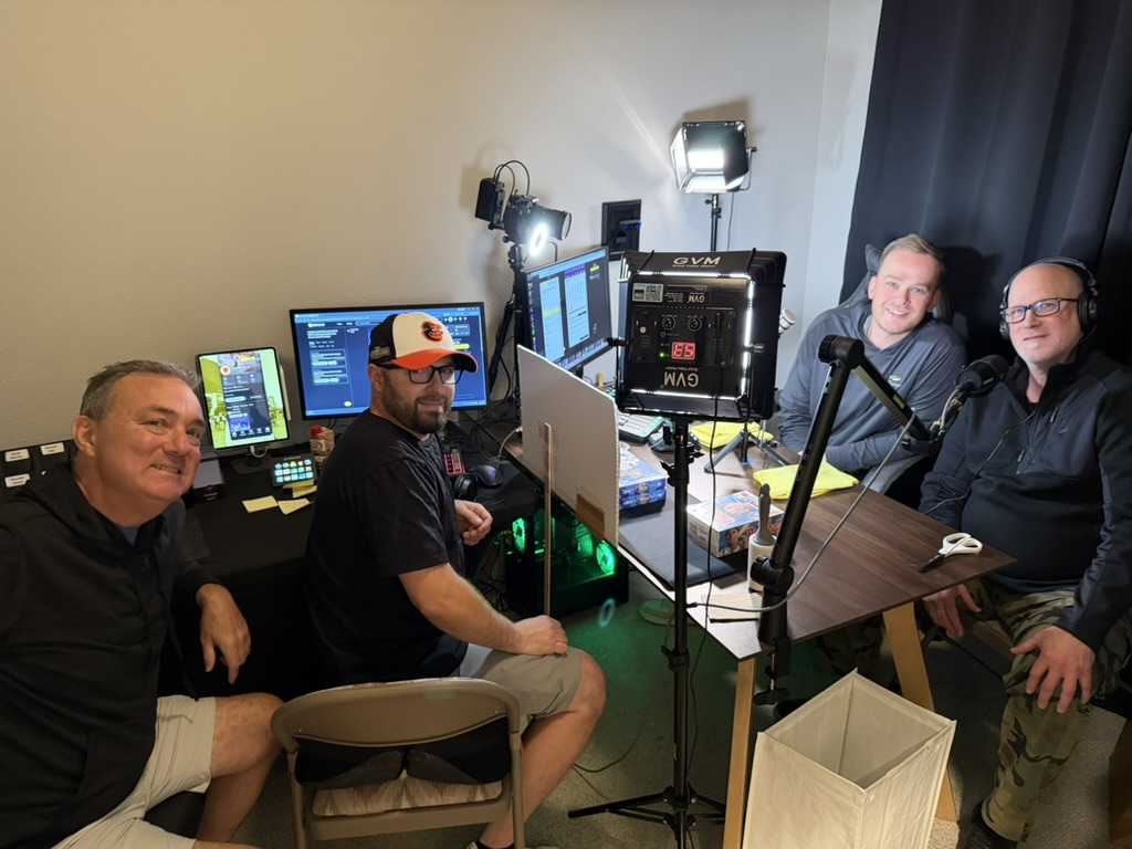 Allen, Mark, Jake, and Chris together in the WSR streaming studio, from left to right